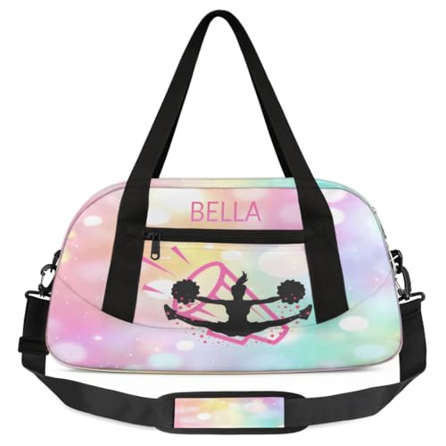 Custom Kids Sports Duffel Bag Pink Rainbow Bokeh Cheers Personalized Dance Gym Bag for Boys Girls Lightweight Weekender Travel Duffle Cheer Bag1