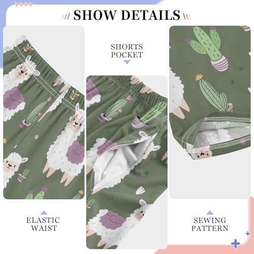 Cute Alpaca Pattern Pajama Pants Lounge Sleep Pants Elastic Waist Long Pajama Bottoms with Pockets for 6-14 Years4