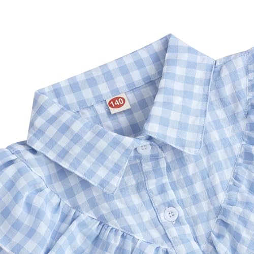 Image of Girls Sleeveless Plaid Button Down Shirt Summer Crop Tops Tie Knot Ruffle Sleeve Shirt Blouse 3-12Y