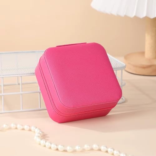 Image of Ballotte CKPS Jewellery Organiser PU Leather Zipper Portable Storage Box Case with Dividers Container for Rings, Earrings, Necklace Home Organizer (Hot Pink)