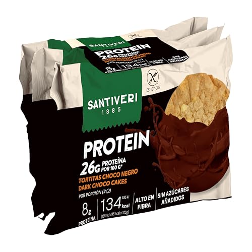 SANTIVERI - Tortitas bañadas con Chocolate Proteico - 26g de Proteína por 100g - Bajo Intake Calórico (sólo 134kcal por ración), Con Fibra