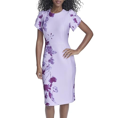 Image of Calvin Klein Tulip Sleeve Floral Sheath