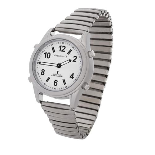 Marschall Deutsch sprechende Damen Armbanduhr I 1138V I Funkarmbanduhr I Für Blinde, Senioren und Sehbehinderte I Datum- und Zeitansage I Extra große Zeiger I Metallzugarmband