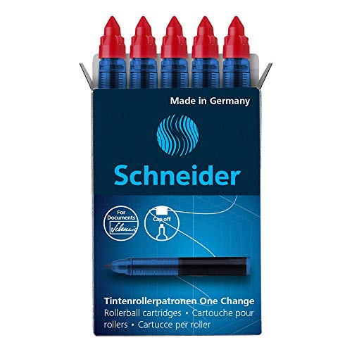 Schneider One Change Rollerball Refill Cartridges, .6mm, Red, Box of 5 (185402)