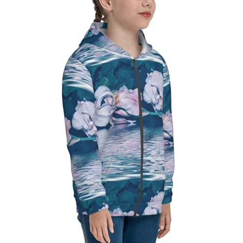 Bright Colorful Iris Flowers Kid Hoodies Boys Zip Up Sweatshirts Girls Pullover with Pocket4