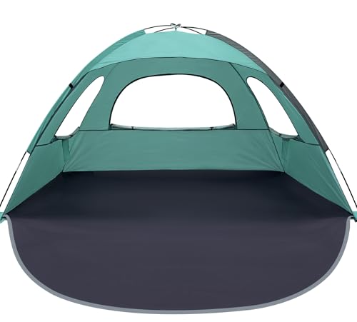Image of WhiteFang Beach Tent Anti-UV Portable Sun Shade Shelter for 3 /4 /6 /8 Person, Extendable Floor with 3 Ventilating Mesh Windows Plus Carrying Bag, Stakes and Guy Lines