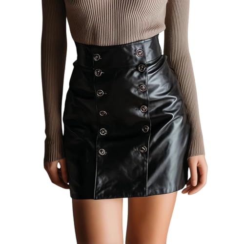 Falda sexy de piel sintética con botones frontales para salir de fiesta