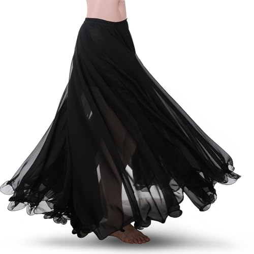 Baisdan Donna Gonna in Chiffon per Danza del Ventre, Gonne Flamenco a Cerchio Completo per Costumi di Halloween, Carnevale Spettacoli, Nero, Taglia Unica