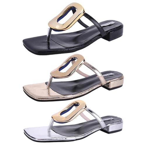 Flip Flops for Women Womens Flip Flops Square Open Toe Thong Sandals Comfortable Slide with Metal Decoration Flat Slippers2