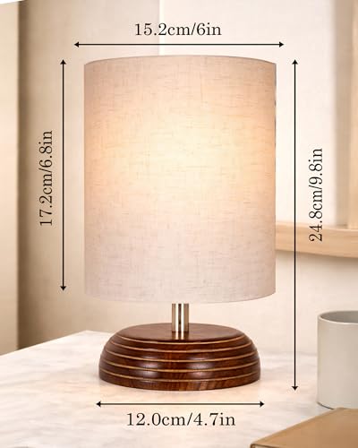 Image of Homesake Wooden Base Table Lamp with Fabric Drum Shade Aara | Warm Ambient Bedside Lamp for Bedroom, Living Room, Study, Office, Modern Classic Night Lamp Home Decor, (KD Khadi Shade)