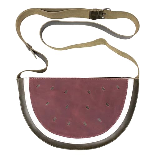 Watermelon-Shaped Shoulder Bag with Adjustable Strap, Crossbody Bag, Messenger Bag, Full Grain Leather, Handmade, Dark Jade