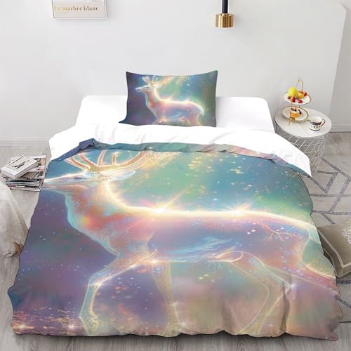 Parure housse de couette simple 3D White Elk 135x200cm lit enfant avec fermeture éclair taie