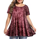 BELAROI Women's Short Sleeve Tie Dye Printed Tunic Tops Plus Size Summer T Shirt for Leggings Casual