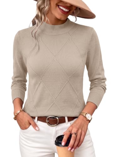 WIHOLL Womens Sweaters Tops Long Sleeve Fall Outfits 2026 Winter Apricot M