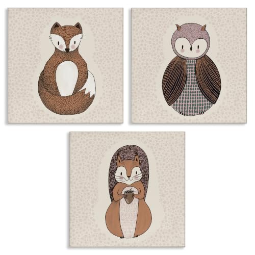 Stylized Forest Animal Portraits Kids, 17 x 17 Inch Canvas Wall Art Set