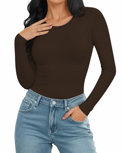 Image of MANGOPOP Women's Scoop Neck Long Sleeve Stretchy Basic Bodysuit Jumpsuits