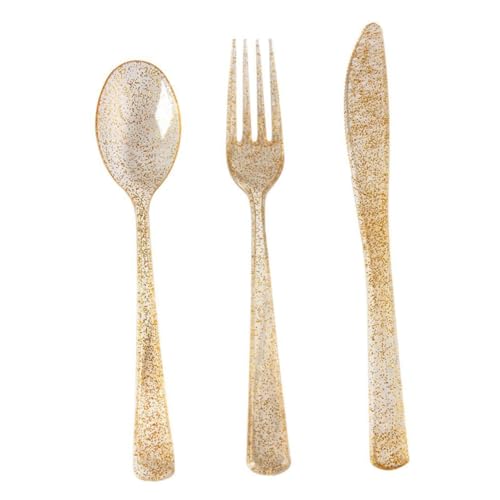 TENDYCOCO 1 セット 36個 プラスチックスプーン 使い捨て食器 プラスチック食器 ウェディングパーティー ゴールドカトラリー フォーク 使い捨てスプーン プラス