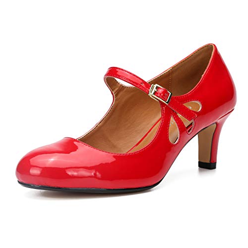 Fereshte Women's Mary Jane Kitten Heel Pumps - Hollow Out Round Toe Mid Heel Shoes With Buckle - View #9