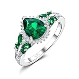 RANDES Emerald Green Ring 925 Sterling Silver Cute Butterfly Rings for Women Pear Shaped Engagement Wedding Ring May Birthstone Ring Size 7