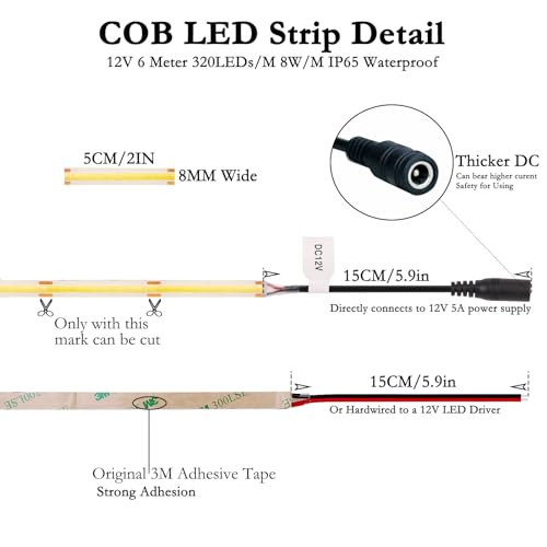 Tira LED JOYLIT COB 12V 6 m IP65 Blanco cálido 3000K miniatura 5