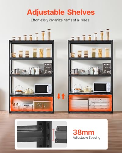 Image of VEVOR Storage Shelves, 3000 lbs, 5 Tier Garage Storage Shelving, 18 inch D x 48 inch W x 78 inch H Adjustable Metal Shelves for Garage Shelves Utility Rack Shelf, Ideal for Kitchen, Warehouse, Basement, Black