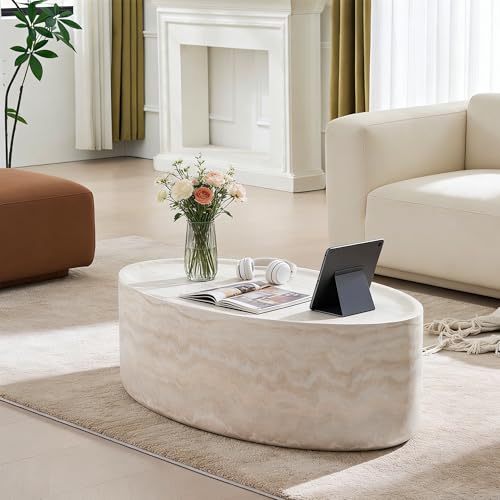 Faux Marble Oval Coffee Table No Assembly Required