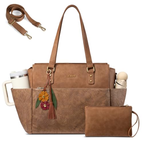Image of LOVEVOOK Laptop Tote Bag for Women, Vintage Work Teacher Bag with Clutch