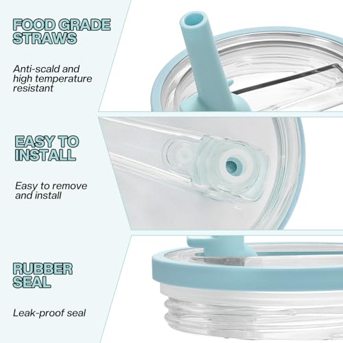 Miniatura 7 de Luxoraiova 2 Tapa De Repuesto De Vasos Para Stanley, Tapas Stanley Cup Reutilizables De 40 Oz, Con 2 Pajita De Plastico, A Prueba De Fugas Y A Prueba De Polvo Azul Claro