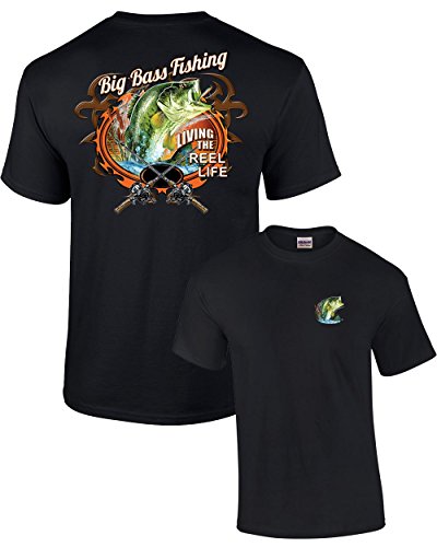 Big Bass Fishing T-Shirt Fisherman Outdoors Fish Boating Sporting Sport -Black-XXL