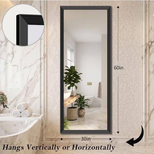 Image of DESBING Large Bathroom Mirror for Over Sink, 60 inch x 24 inch Black Rectangle Bathroom Mirrors for Double Vanity, Metal Ribbed Textured Framed Wall Mirror for Bathroom, Living Room, Bedroom,Dressing Room
