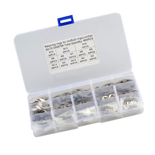 MUCKLILY .5 5 Stainless Steel Retaining Ring Kit 400pcs Open Snapring Set E-Shaped Snap Ring