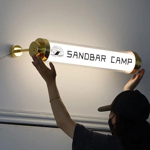 Custom Round Tube Waterproof Arylic Luminous Light Box Advertising Signs with Store Logo Text, Wall Mounted Business Sign for Coffee Shop, Salon, Bar, Exhibition Booth