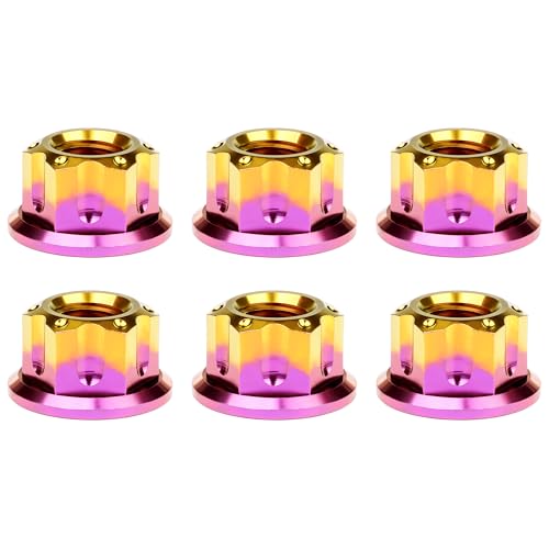 Image of Titanium M6 M8 M10 M12 M14 M16 Flange Bolt Nut Bicycle Motorcycle Rear Axle Car Modification Accessories Pack of 6 (M8 Pitch 1.25mm, Purple Gold)