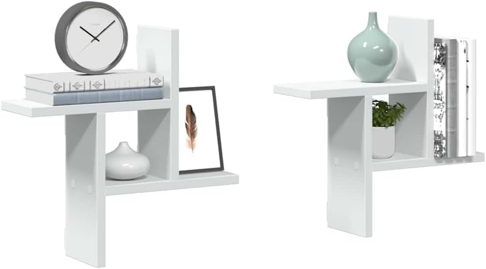 White Floating Wall Shelf Set, Engineered Wood, 15x5 Inch Display Ledge for Living Room, Modern Bathroom Decor, 2 Pack
