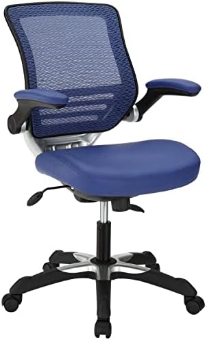 Modway Edge Mesh Back and White Vegan Leather Seat Office Chair with Flip-Up Arms-Computer Desks in Blue