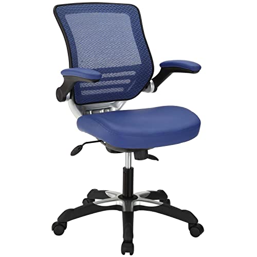 Modway Edge Mesh Back And White Vegan Leather Seat Office Chair With Flip-Up Arms-Computer Desks In Blue #TOP18
