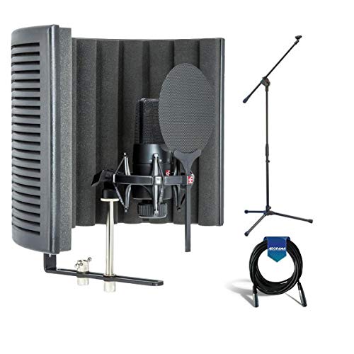 SE Electronics X1 S Studio Bundle Cardioid Condenser Microphone with RF-X Reflexion Filter, SE Isolation Pack (Pop Filter and Shockmount) - with Samson MK10 Lightweight Boom Mic Stand, 20\' Mic Cable