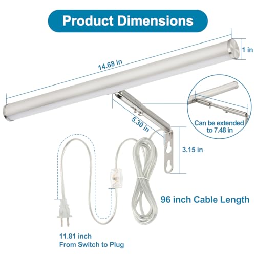 Image of LED Picture Lights for Paintings Plug in, 14 inch 4W Adjustable Art Light Gallery Wall Light for Display Art Work, Brushed Nickel Finish, CRI90+, 3000K Warm White, ETL Listed (Pack of 2)