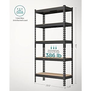 SONGMICS 5-Tier Storage Shelves, Set of 2 Garage Storage, Boltless Assembly, Adjustable Shelving Units, 11.8 x 29.5 x 59.1 Inches, Load 1929 lb Each, Shed Warehouse Basement, Black UGLR300B02 SONGMICS 5 Tier Storage Shelves Set of 2 Garage Storage Boltless Assembly Adjustable Shelving Units 118 x 295 x 591 Inches Load 1929 lb Each Shed Warehouse Basement Black UGLR300B02