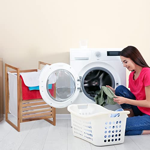 Relaxdays Cesto Ropa Sucia Madera Nogal, con Tapa, 60x40x35 cm, 50 litros, Baño, Lavandería, Dormitorio, Natural/Blanco - imagen 3