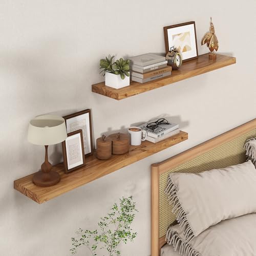 Image of Floating Shelves for Wall, 36in Reclaimed Elm Wood Shelves, Natural, 2PCs