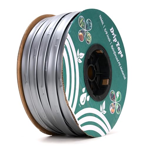 500FT 5/8 Drip Tape Irrigation 16 Mil Heavy Duty with 6 Emitter Spacing Silver Reflective Drip Tape Resistant to Pecking & Biting Heat-Safe for Seedlings Ideal for Garden Farm Greenhouse Patio