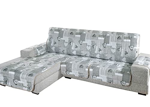 Funda de sofá acolchada con chaise longue modelo Kino gris