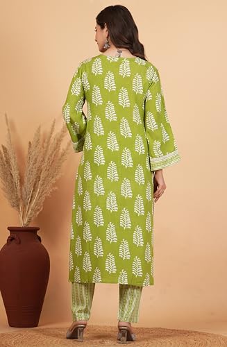 Image of Amayra Women's Pure Cotton Straight Kurta Set with Palazzo Pants & Dupatta|Ethnic wear|Kurta Set for Women