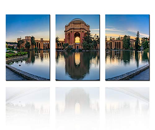 House Decor Living Room Palace Of Fine Arts Pictures Blue Hour Pictures San Francisco Paintings 3 Panel Canvas Wall Art Contemporary Artwork Wooden Framed Gallery-Wrapped Ready To Hang(60''Wx28''H) #TOP6