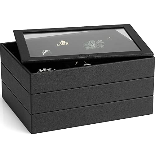 Vlando Stackable Jewelry Organizer Trays, Jewelry Storage Display Drawer Chests For Earrings Necklace Bracelet Ring Organizer, Set Of 4(Black) #TOP29