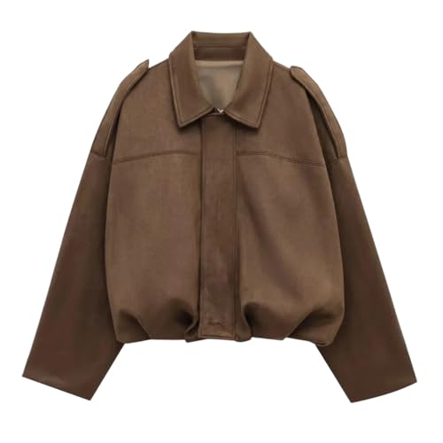 Jacke Damen, Kurze Blouson Jacke Casual Pilotenjacke Kurze Lederjacke im Casual Look Wildlederjacke Damen Kurz Übergangsjacke (DE/NL/SE/PL, Alphanumerisch, S, Regular, Regular, Braun)