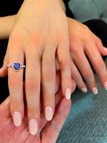 925 Sterling Silver Birthstone Rings for Women Girls with Clear 2ct Heart/Round/Teardrop/Square Crystal, Solitaire Diamond Open Bands Cubic Zirconia Rings Adjustable Size6-124
