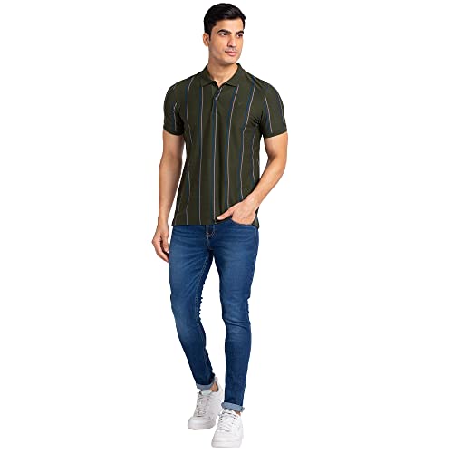 Image of Raymond Men Cotton Striped Regular Fit T-Shirt