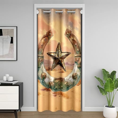 Homewish Rideau de Porte Taxas Étoiles Rideau Occultant 106x203 Enfants Garçons Cowboy Mou Fertuer À Cheval Américain Pays Occidental Cactus Lodge Rustique...